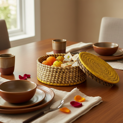 Handwoven Natural Fiber Yellow Box