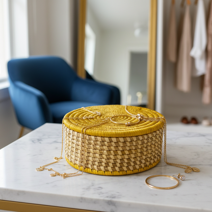 Handwoven Natural Fiber Yellow Box