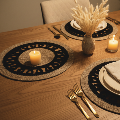 Cotton Rope and Seagrass 15" Boho Placemat | Black and Brown| 2 units
