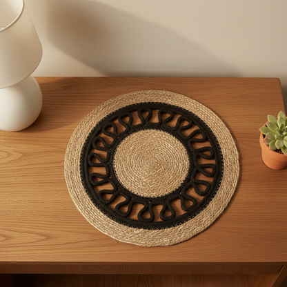Cotton Rope and Seagrass 15" Boho Placemat | Black and Brown| 2 units