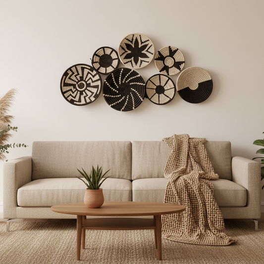 Sabai Grass Starborn Wall Baskets | Black and Beige| Set of 7